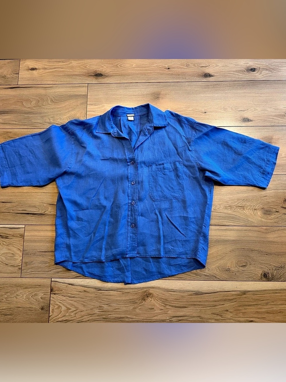 Magaschoni Women’s Linen Boxy Oversized Shirt Blue Size Medium